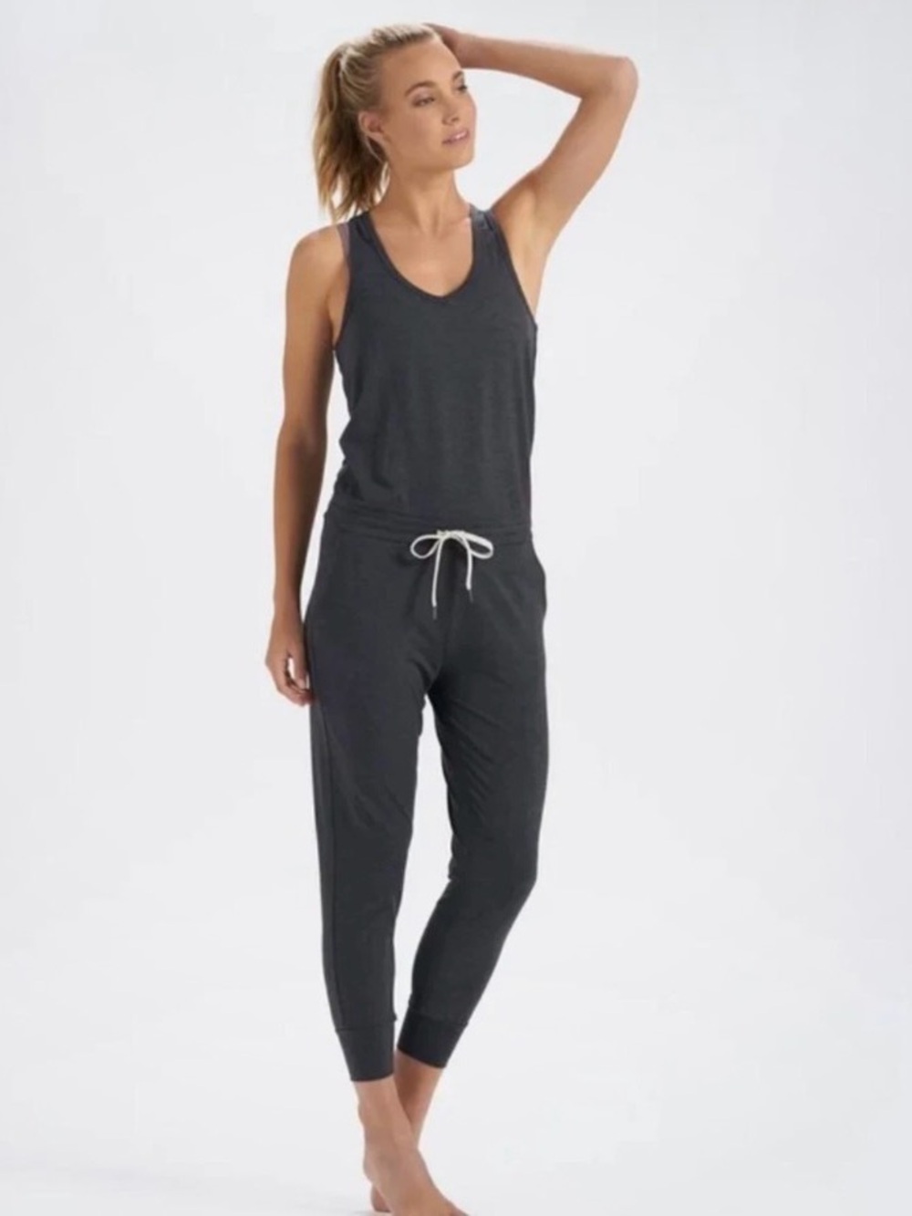 Vuori Women's Charcoal Jersey Jumpsuit with Drawstring Sz M